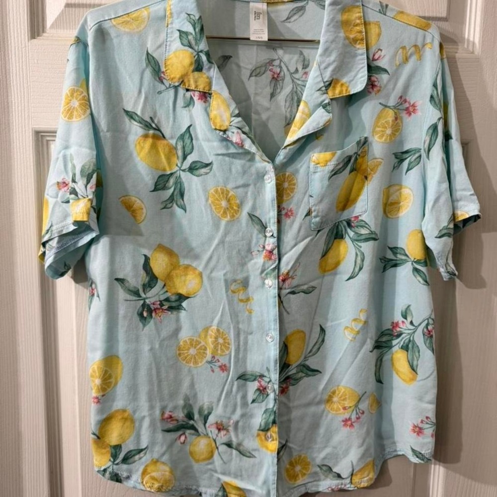 Summer Lemon Print Pajama Top